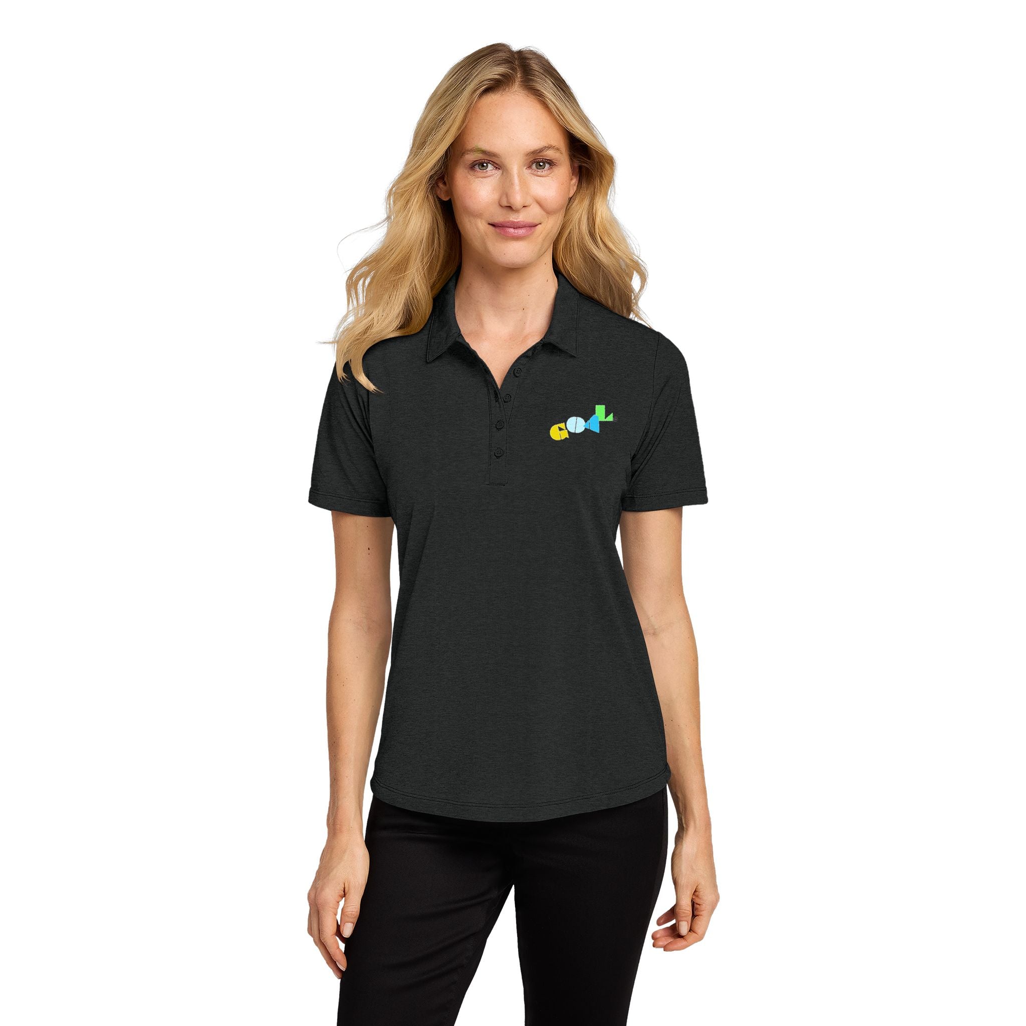 Ladies Polo Shirt with Colorful Mini Fish Embroidery — Women's Golf Casual