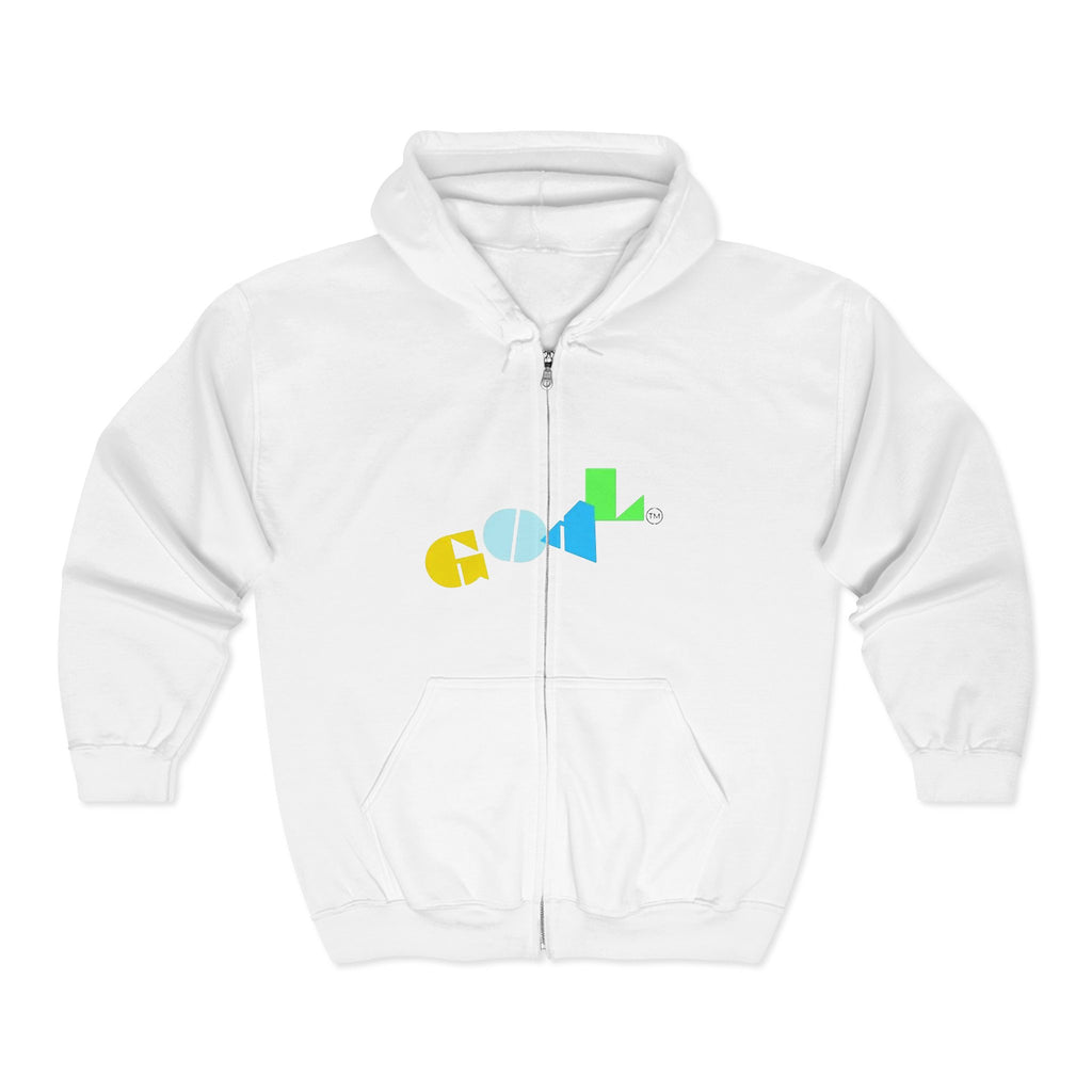 Cool Color Block Zip Hoodie — "Cool" Geometric Graphic Full-Zip Sweatshirt