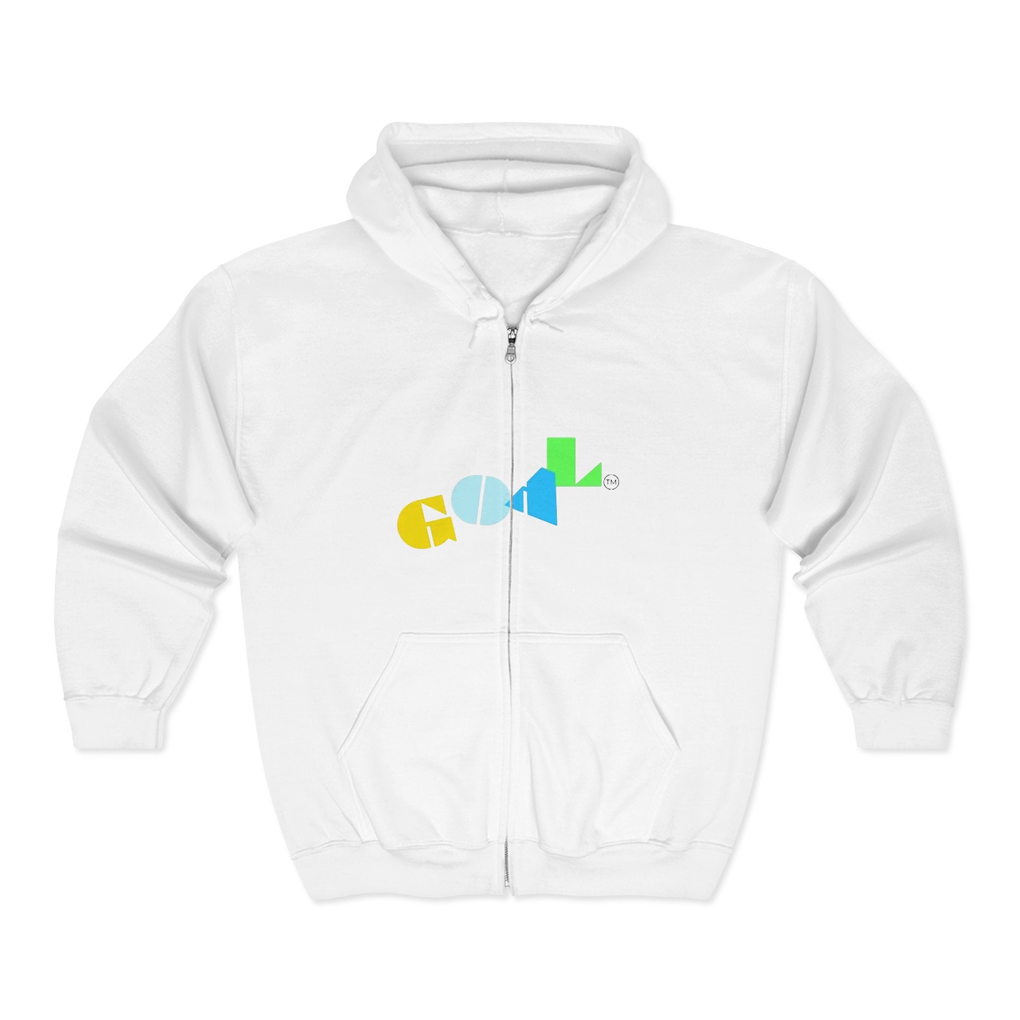 Cool Color Block Zip Hoodie — "Cool" Geometric Graphic Full-Zip Sweatshirt