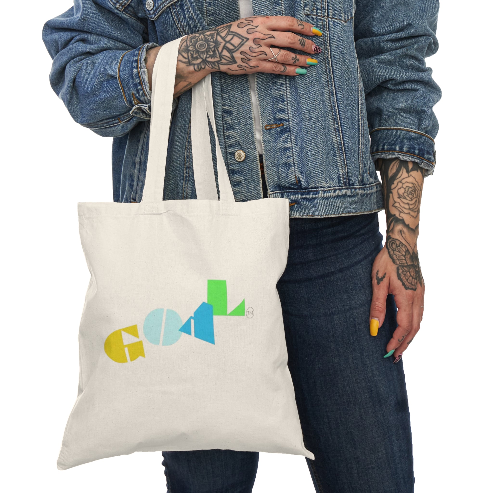 Natural Tote Bag — Colorful Geometric 'Cool' Logo Canvas Tote
